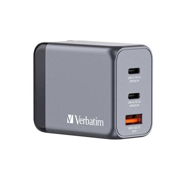 Зарядно устройство Verbatim GNC-65 GaN 65W USB A/C/C (EU/UK/US) — снимка на продукта от Verbatim